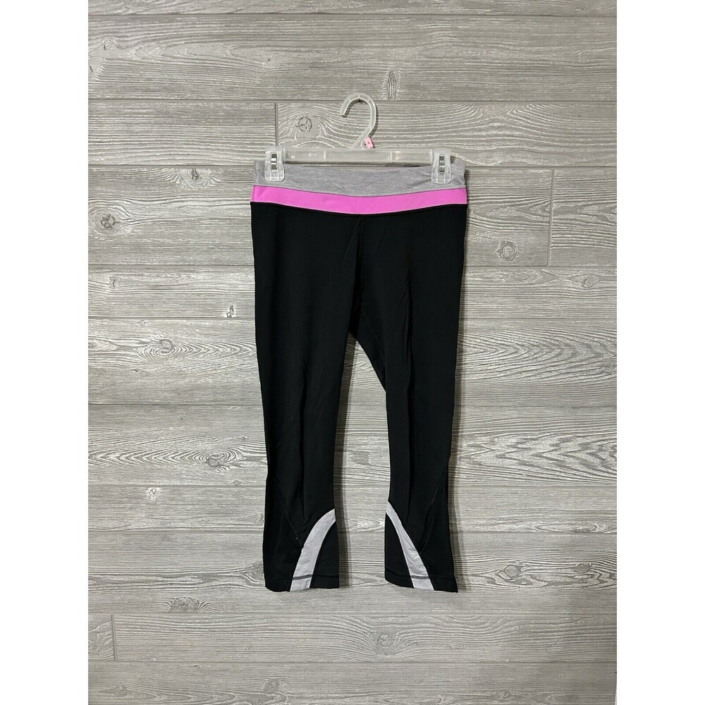 LULULEMON Size 6 Run Inspire Crop II Black Purple Leggings